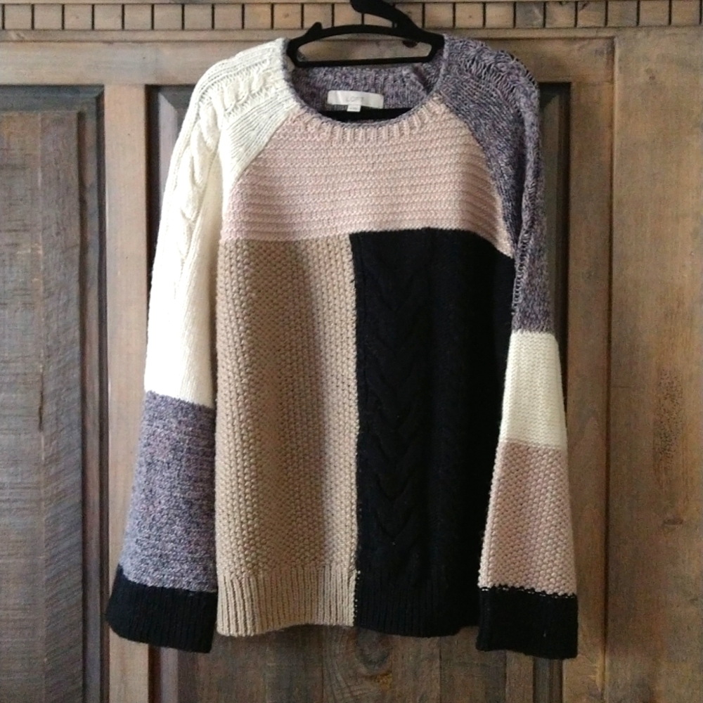 Loft Bell Sleeve Color Block Sweater XL